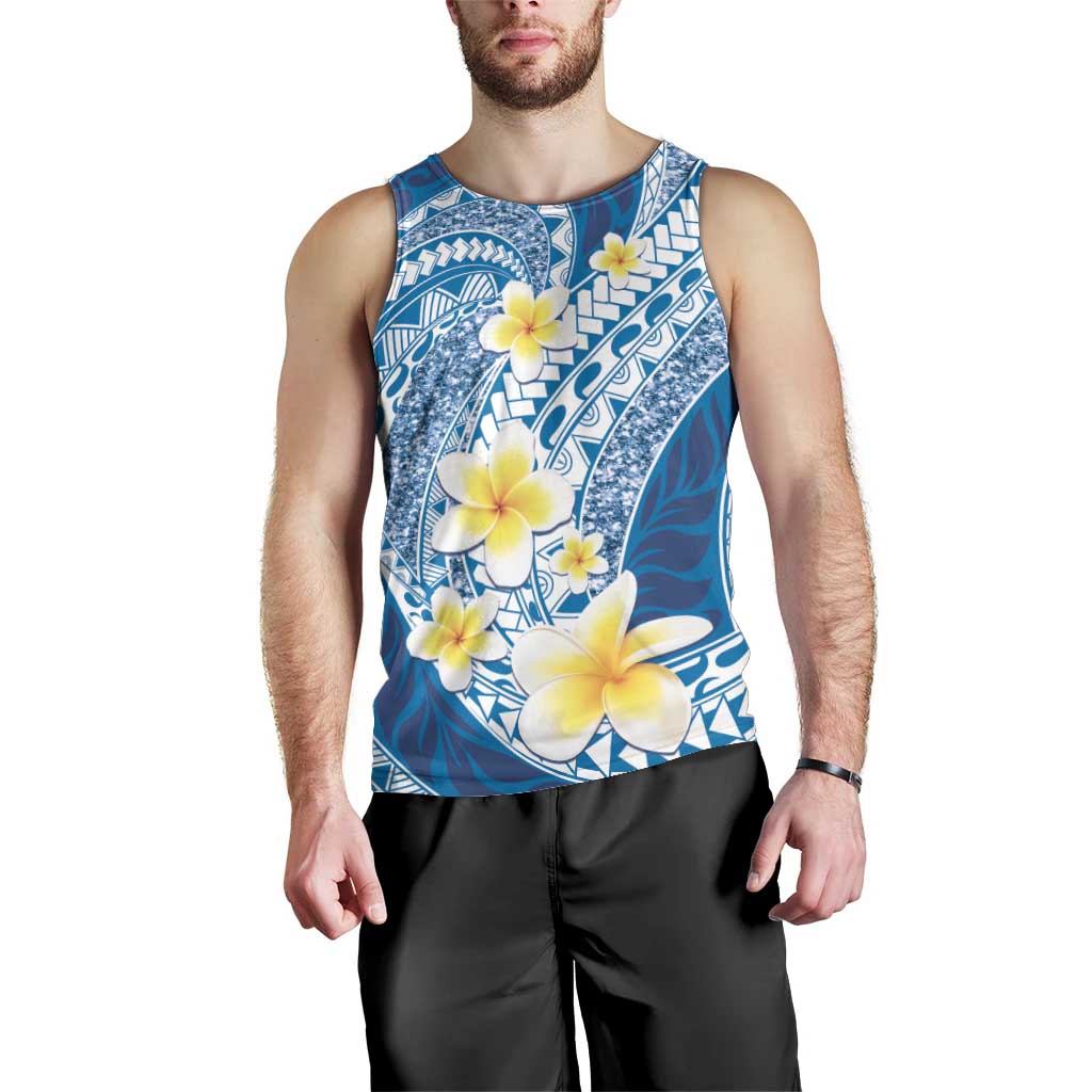 Plumeria Polynesian Blue Glitter Pattern Men Tank Top