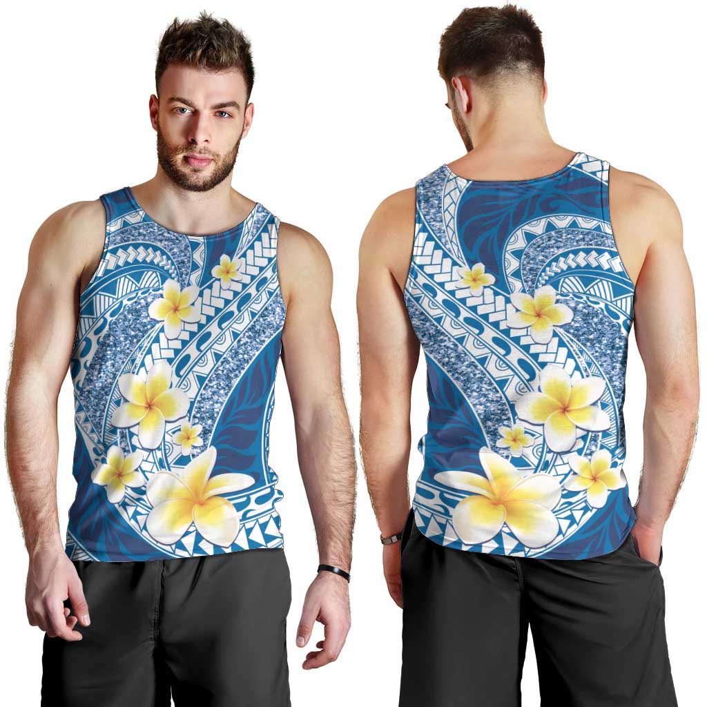 Plumeria Polynesian Blue Glitter Pattern Men Tank Top