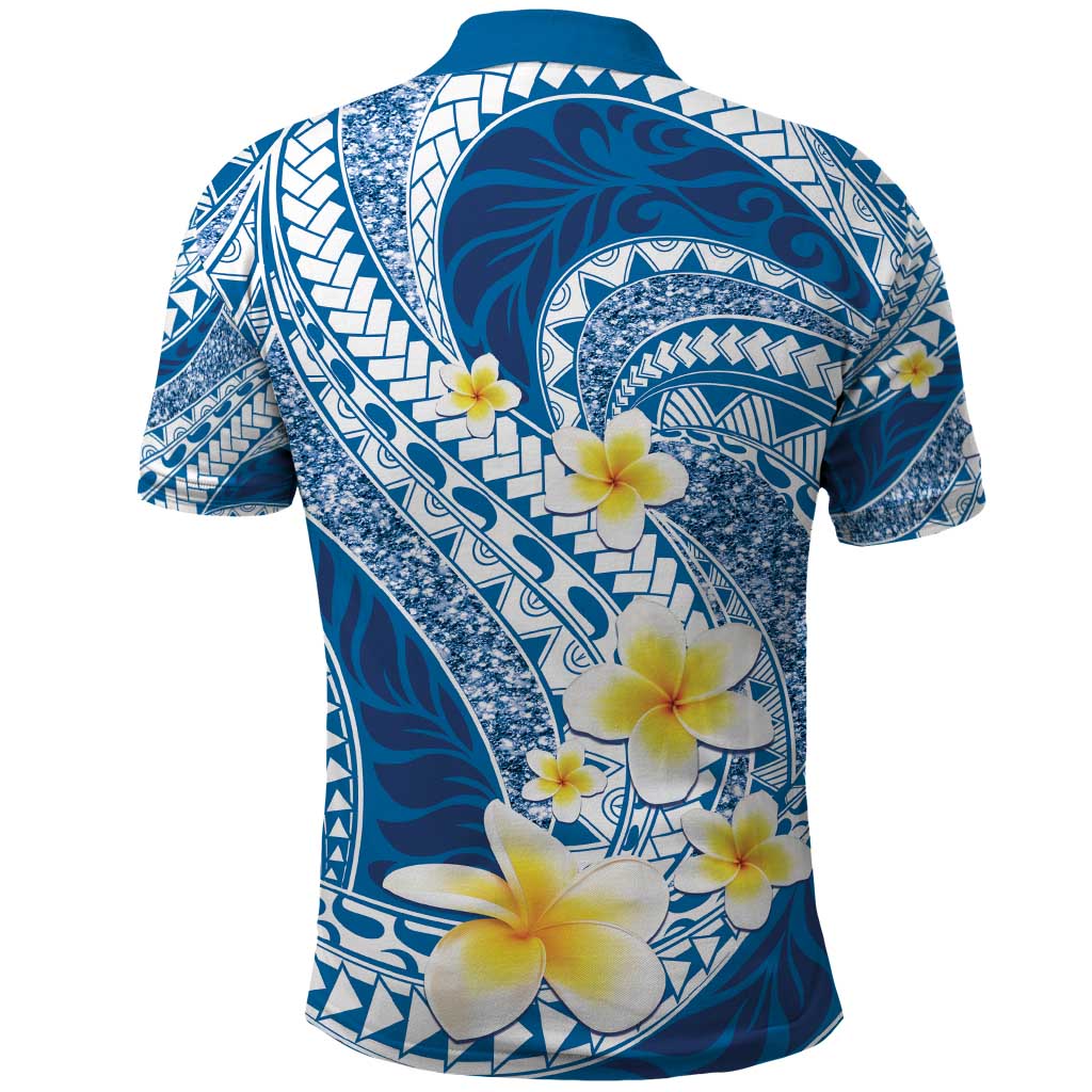 Plumeria Polynesian Blue Glitter Pattern Polo Shirt LT01 - Polynesian Pride