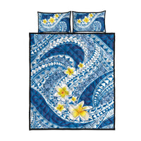 Plumeria Polynesian Blue Glitter Pattern Quilt Bed Set