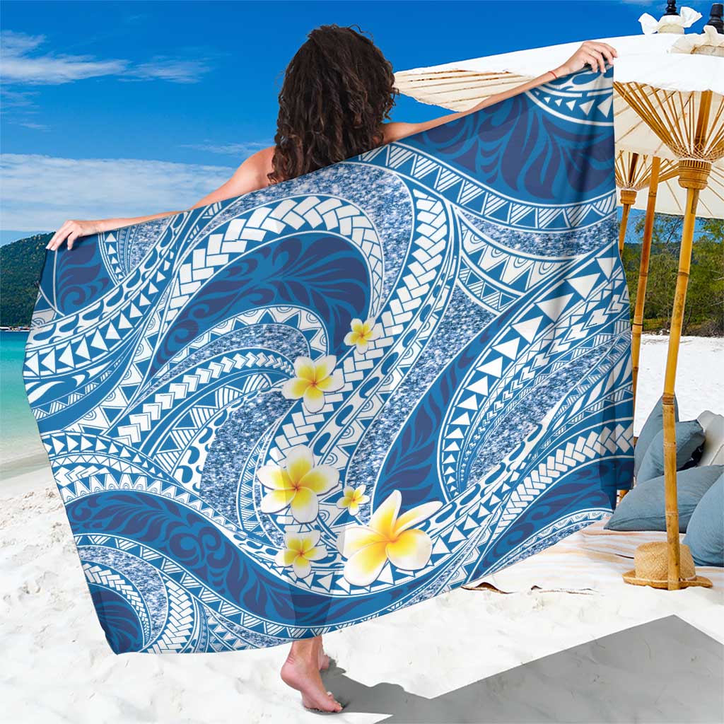 Plumeria Polynesian Blue Glitter Pattern Sarong