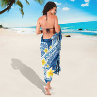 Plumeria Polynesian Blue Glitter Pattern Sarong