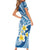 Plumeria Polynesian Blue Glitter Pattern Short Sleeve Bodycon Dress