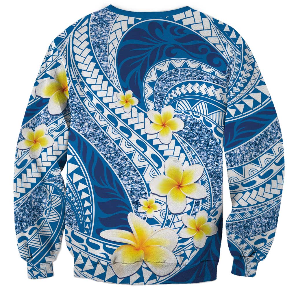 Plumeria Polynesian Blue Glitter Pattern Sweatshirt