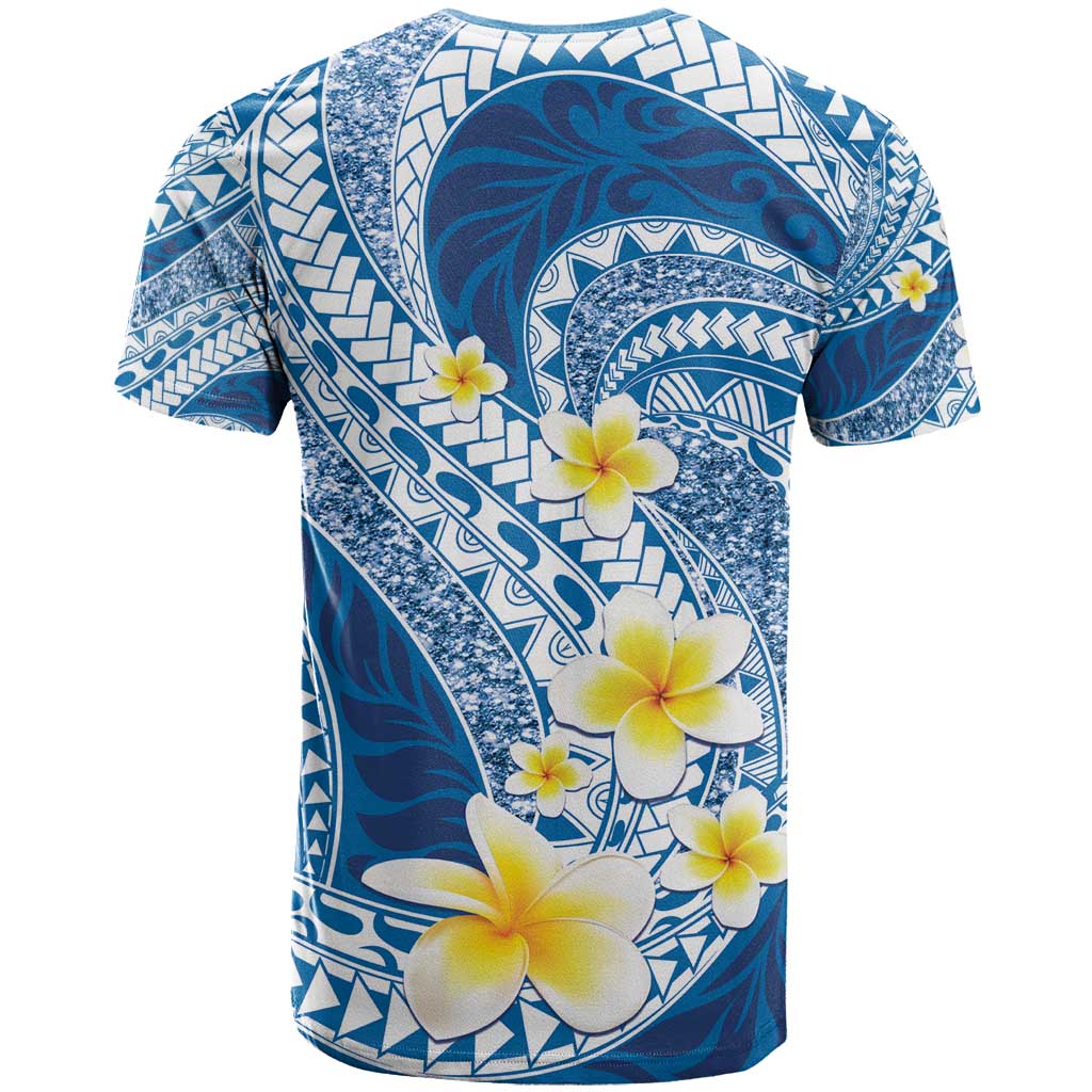 Plumeria Polynesian Blue Glitter Pattern T Shirt LT01 - Polynesian Pride