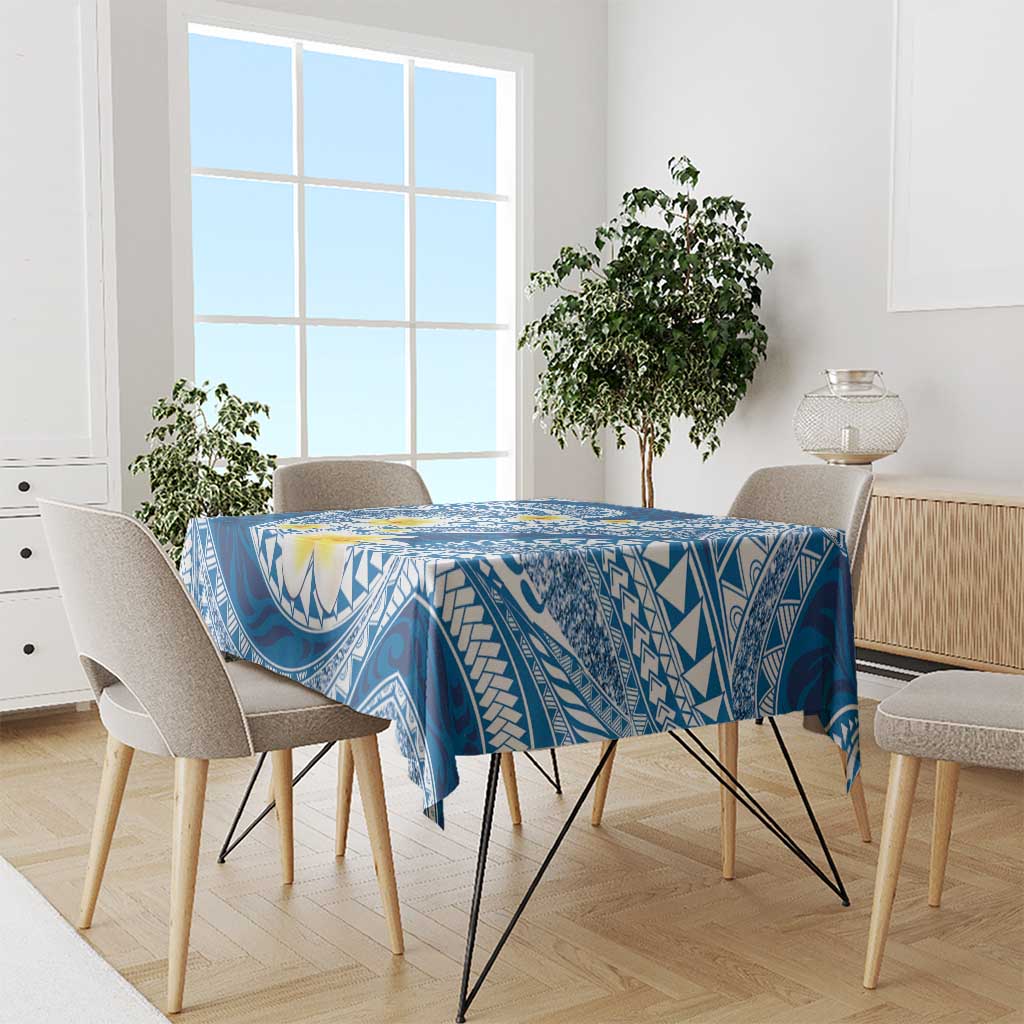 Plumeria Polynesian Blue Glitter Pattern Tablecloth LT01 - Polynesian Pride