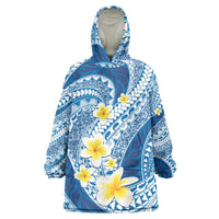 Plumeria Polynesian Blue Glitter Pattern Wearable Blanket Hoodie