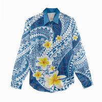 Plumeria Polynesian Blue Glitter Pattern Women Casual Shirt LT01 - Polynesian Pride