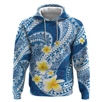 Plumeria Polynesian Blue Glitter Pattern Zip Hoodie