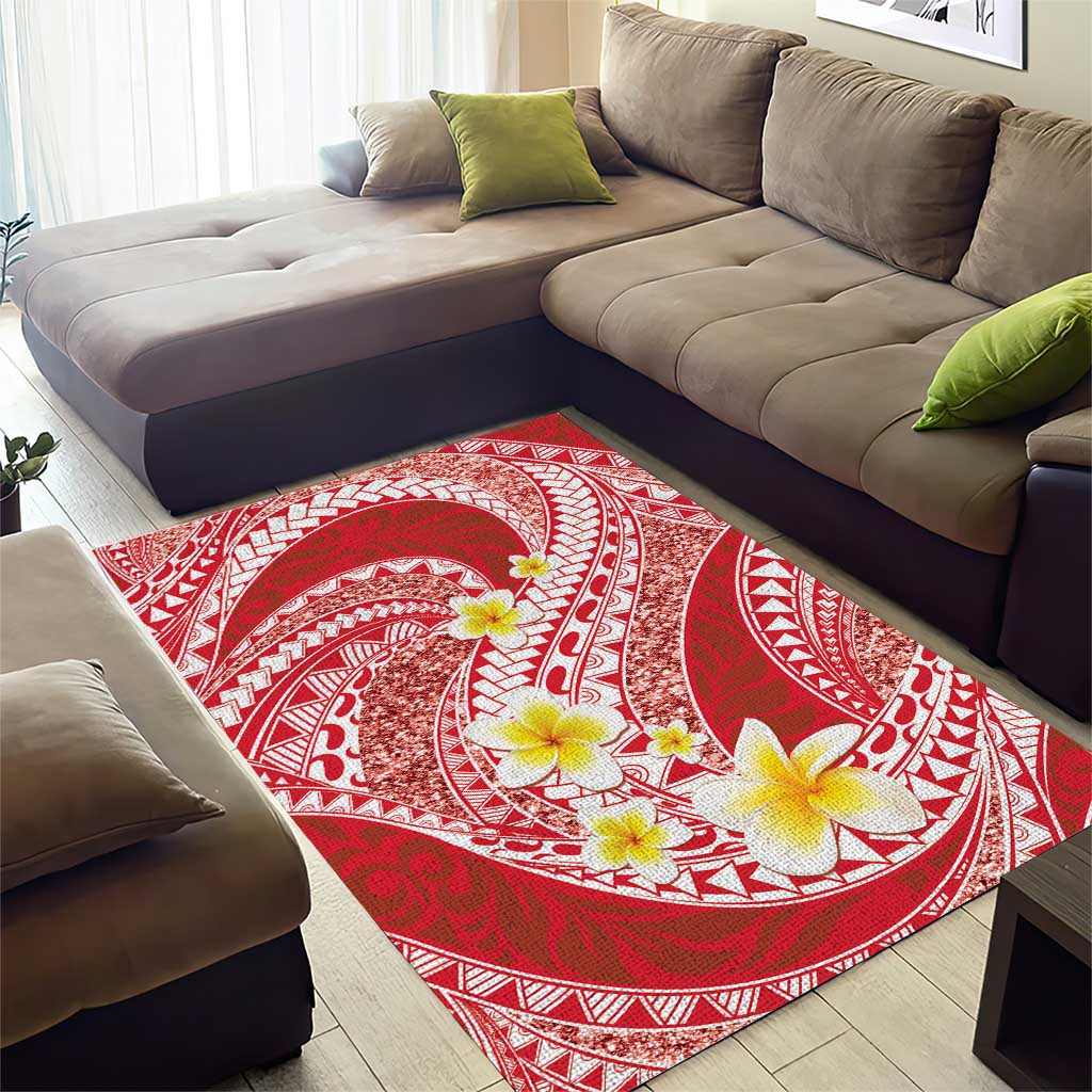 Plumeria Polynesian Coral Glitter Pattern Area Rug