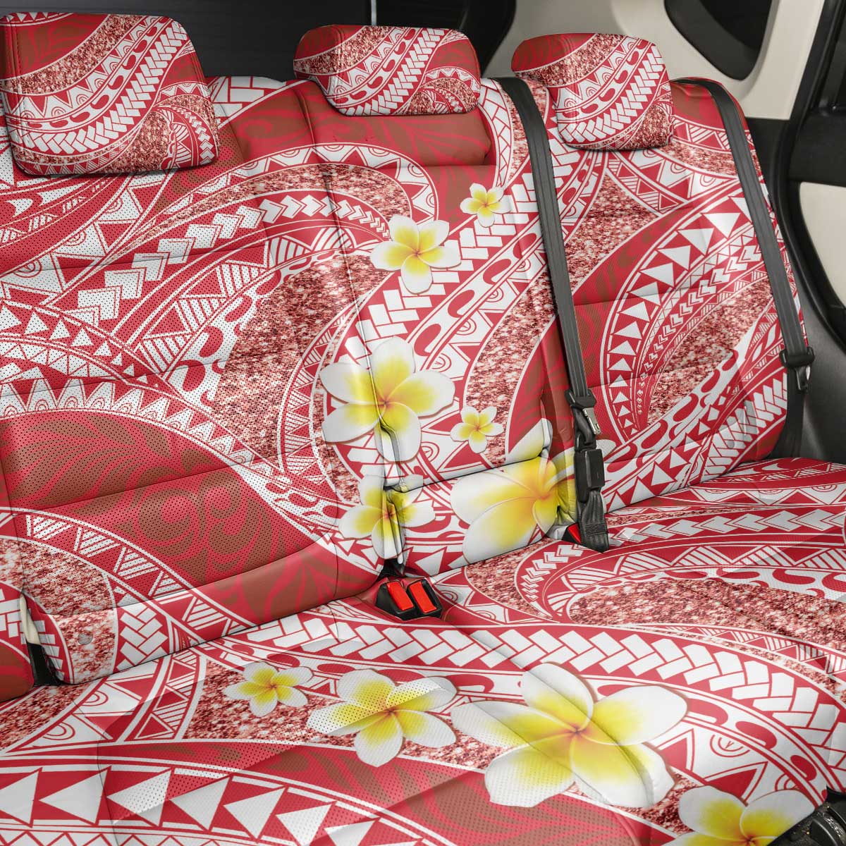 Plumeria Polynesian Coral Glitter Pattern Back Car Seat Cover