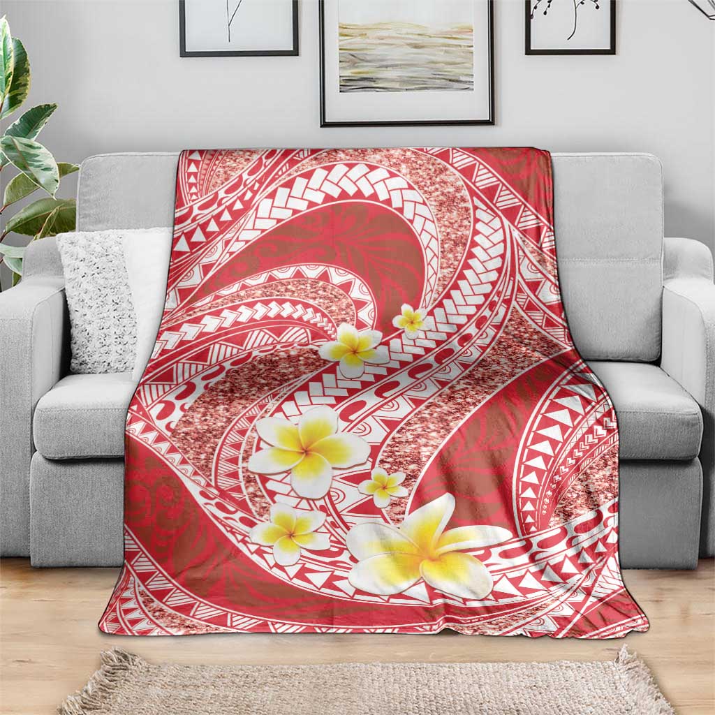 Plumeria Polynesian Coral Glitter Pattern Blanket