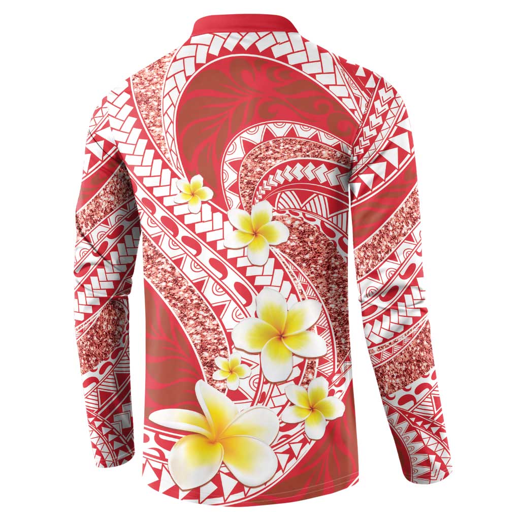 Plumeria Polynesian Coral Glitter Pattern Button Sweatshirt