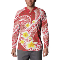 Plumeria Polynesian Coral Glitter Pattern Button Sweatshirt
