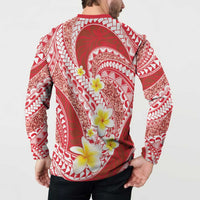 Plumeria Polynesian Coral Glitter Pattern Button Sweatshirt