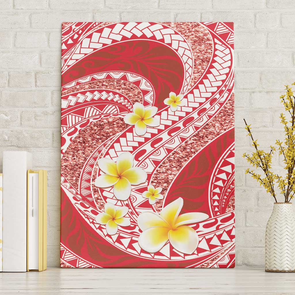 Plumeria Polynesian Coral Glitter Pattern Canvas Wall Art