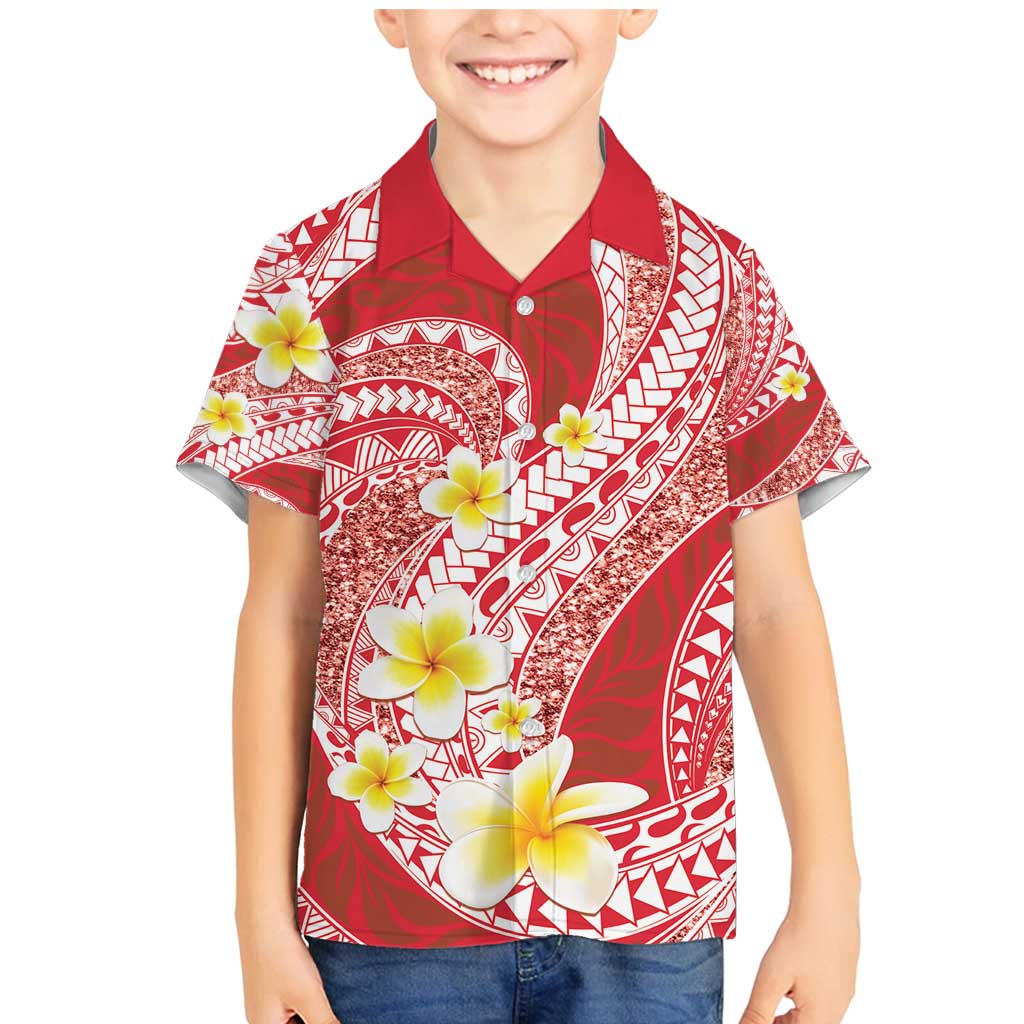 Plumeria Polynesian Coral Glitter Pattern Family Matching Mermaid Dress and Hawaiian Shirt LT01 Son's Shirt Coral - Polynesian Pride