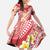 Plumeria Polynesian Coral Glitter Pattern Family Matching Off The Shoulder Long Sleeve Dress and Hawaiian Shirt