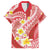 Plumeria Polynesian Coral Glitter Pattern Family Matching Off The Shoulder Long Sleeve Dress and Hawaiian Shirt