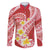 Plumeria Polynesian Coral Glitter Pattern Family Matching Off The Shoulder Long Sleeve Dress and Hawaiian Shirt