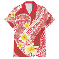 Plumeria Polynesian Coral Glitter Pattern Family Matching Off Shoulder Maxi Dress and Hawaiian Shirt LT01 Dad's Shirt - Short Sleeve Coral - Polynesian Pride