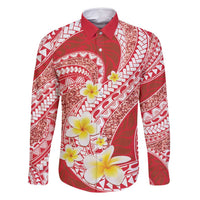 Plumeria Polynesian Coral Glitter Pattern Family Matching Off Shoulder Maxi Dress and Hawaiian Shirt LT01 Dad's Shirt - Long Sleeve Coral - Polynesian Pride