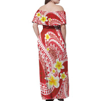 Plumeria Polynesian Coral Glitter Pattern Family Matching Off Shoulder Maxi Dress and Hawaiian Shirt LT01 - Polynesian Pride