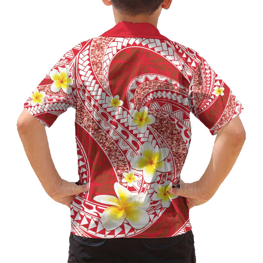 Plumeria Polynesian Coral Glitter Pattern Family Matching Off Shoulder Short Dress and Hawaiian Shirt LT01 - Polynesian Pride