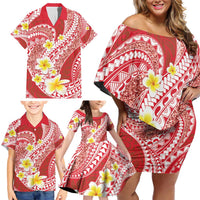 Plumeria Polynesian Coral Glitter Pattern Family Matching Off Shoulder Short Dress and Hawaiian Shirt LT01 - Polynesian Pride