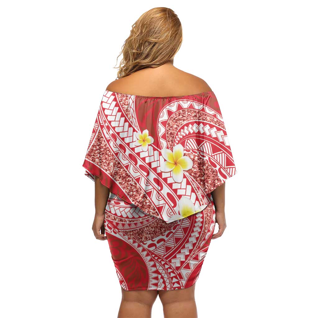 Plumeria Polynesian Coral Glitter Pattern Family Matching Off Shoulder Short Dress and Hawaiian Shirt LT01 - Polynesian Pride