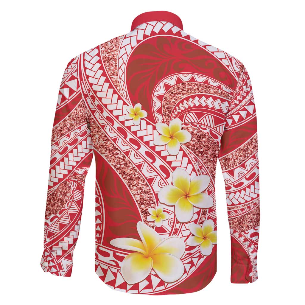 Plumeria Polynesian Coral Glitter Pattern Family Matching Puletasi and Hawaiian Shirt
