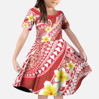 Plumeria Polynesian Coral Glitter Pattern Family Matching Short Sleeve Bodycon Dress and Hawaiian Shirt LT01 Daughter's Dress Coral - Polynesian Pride