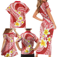 Plumeria Polynesian Coral Glitter Pattern Family Matching Short Sleeve Bodycon Dress and Hawaiian Shirt LT01 - Polynesian Pride