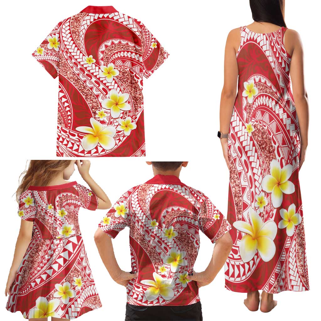 Plumeria Polynesian Coral Glitter Pattern Family Matching Tank Maxi Dress and Hawaiian Shirt LT01 - Polynesian Pride