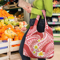 Plumeria Polynesian Coral Glitter Pattern Grocery Bag