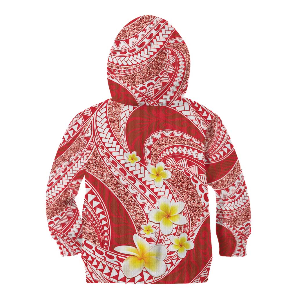 Plumeria Polynesian Coral Glitter Pattern Kid Hoodie