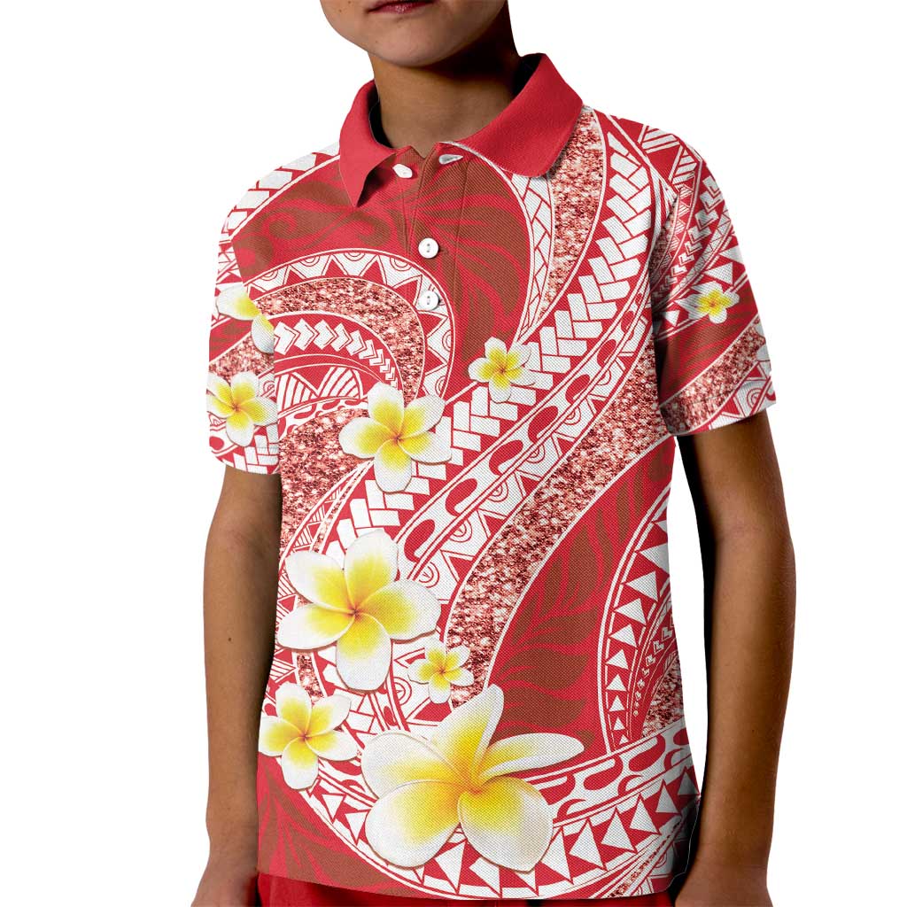 Plumeria Polynesian Coral Glitter Pattern Kid Polo Shirt LT01 Kid Coral - Polynesian Pride