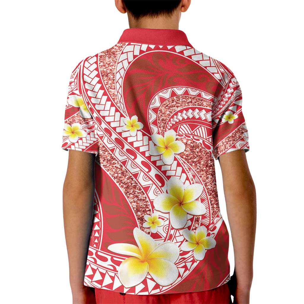 Plumeria Polynesian Coral Glitter Pattern Kid Polo Shirt LT01 - Polynesian Pride
