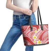 Plumeria Polynesian Coral Glitter Pattern Leather Tote Bag LT01 - Polynesian Pride