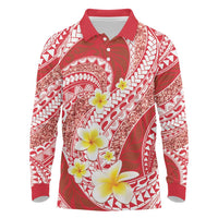 Plumeria Polynesian Coral Glitter Pattern Long Sleeve Polo Shirt LT01 Coral - Polynesian Pride