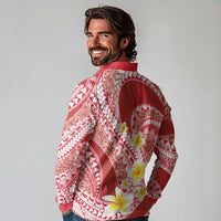 Plumeria Polynesian Coral Glitter Pattern Long Sleeve Polo Shirt LT01 - Polynesian Pride