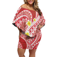 Plumeria Polynesian Coral Glitter Pattern Off Shoulder Short Dress