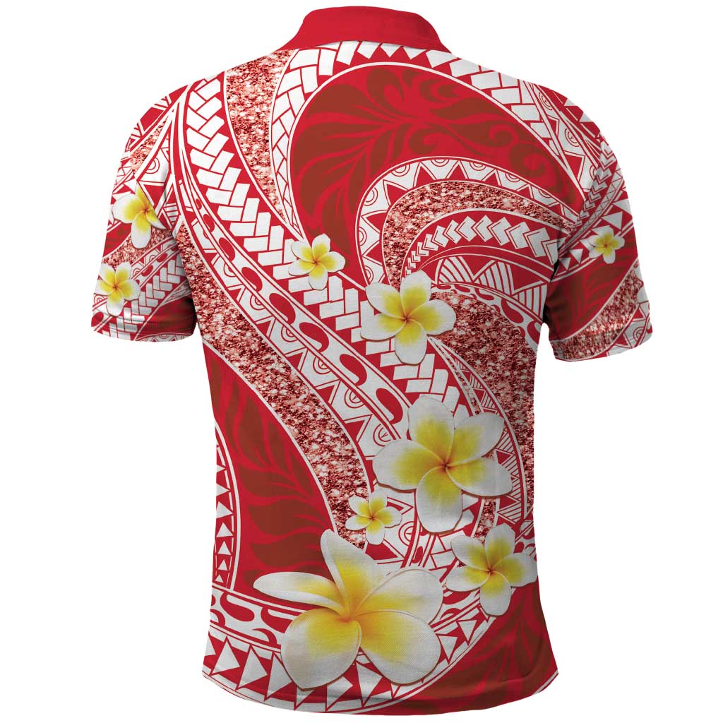 Plumeria Polynesian Coral Glitter Pattern Polo Shirt LT01 - Polynesian Pride