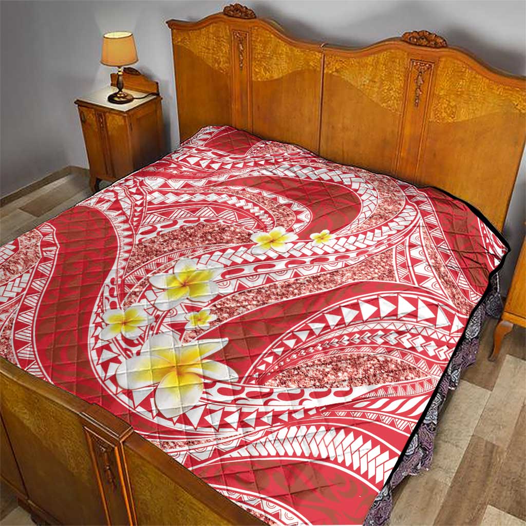 Plumeria Polynesian Coral Glitter Pattern Quilt
