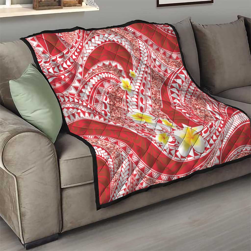 Plumeria Polynesian Coral Glitter Pattern Quilt