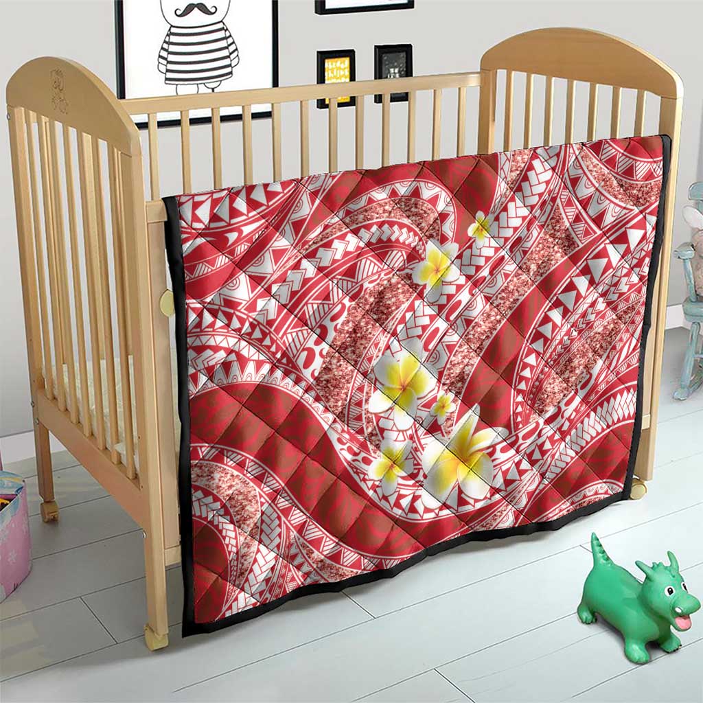 Plumeria Polynesian Coral Glitter Pattern Quilt