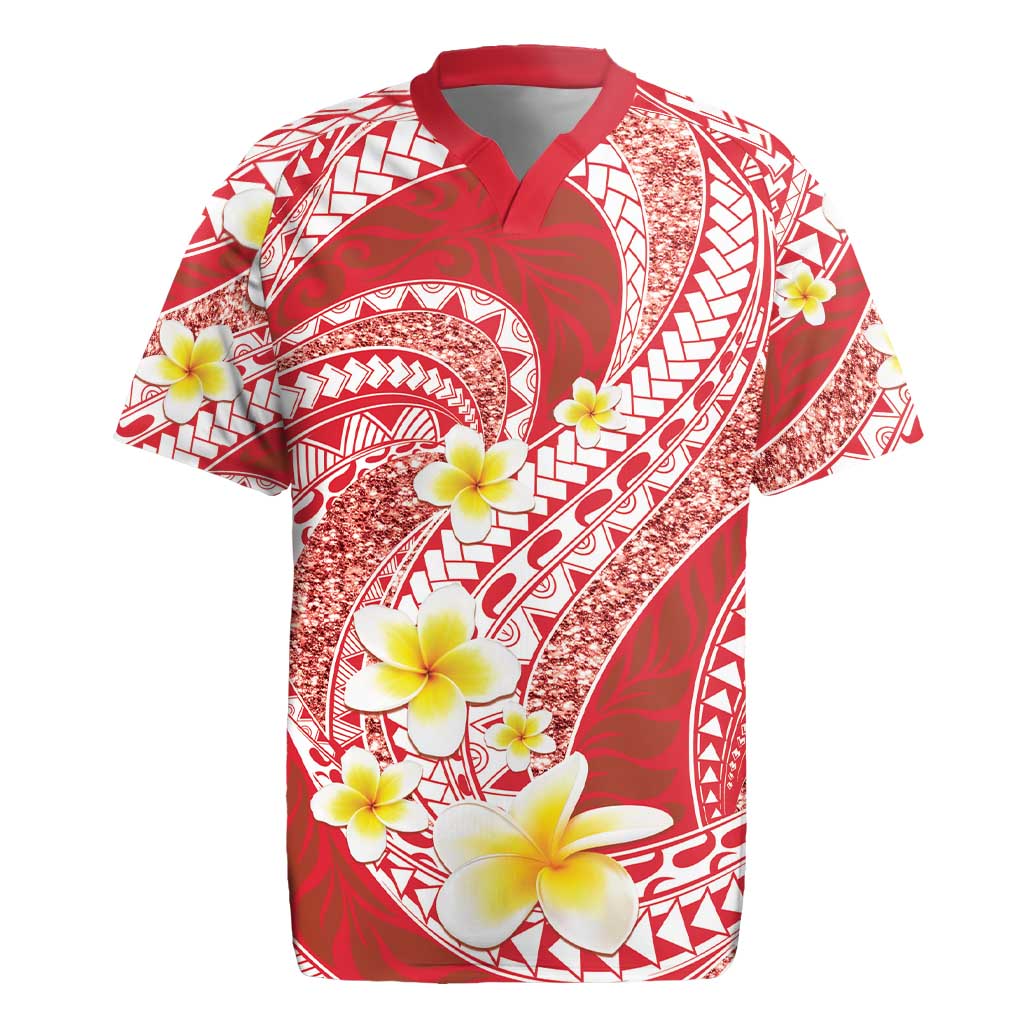 Plumeria Polynesian Coral Glitter Pattern Rugby Jersey