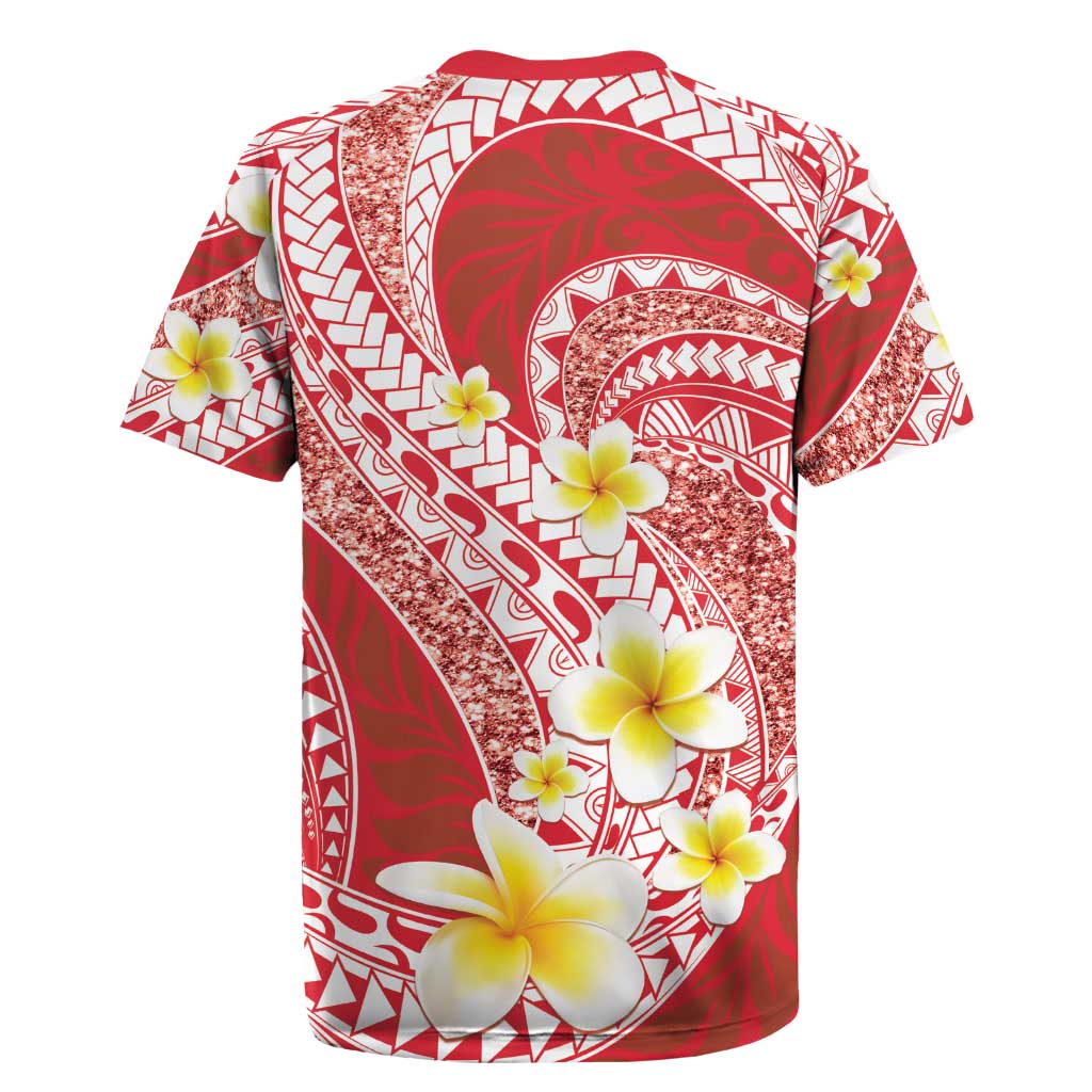 Plumeria Polynesian Coral Glitter Pattern Rugby Jersey