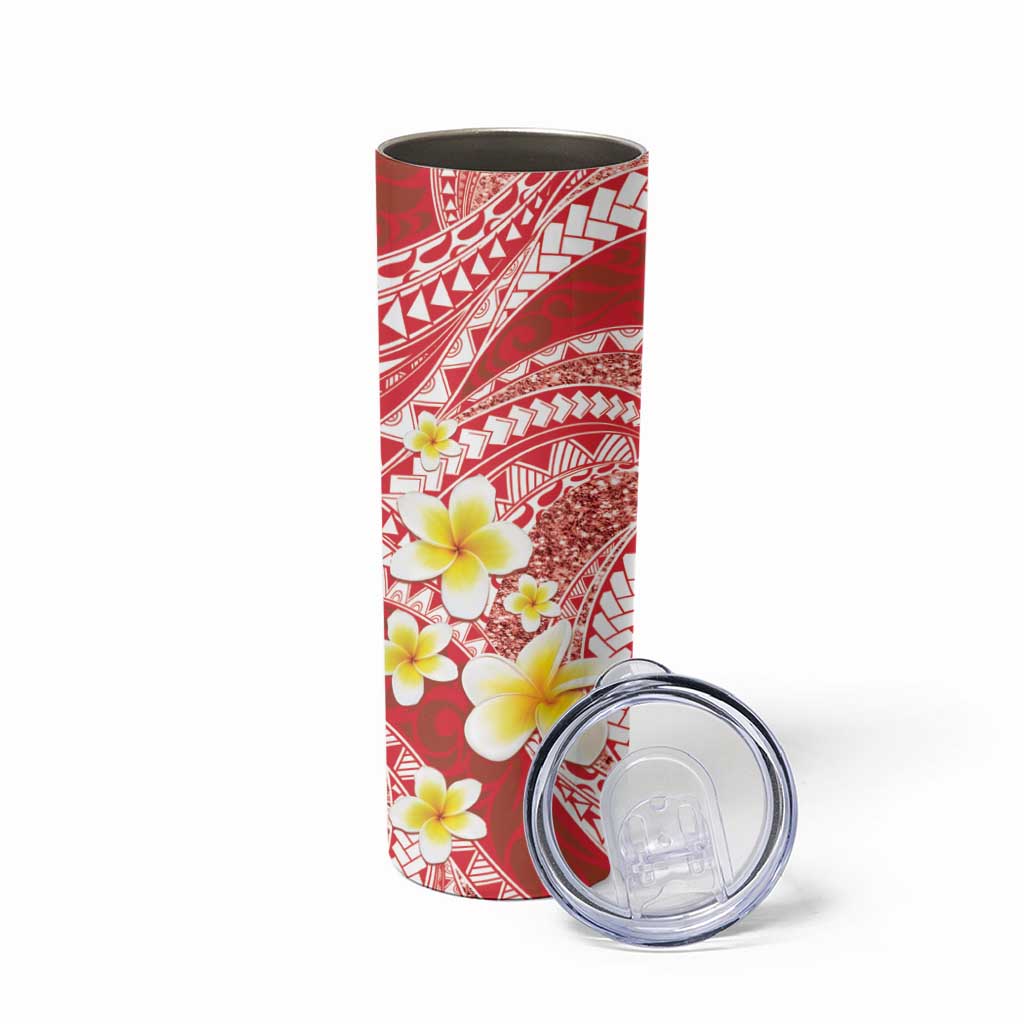 Plumeria Polynesian Coral Glitter Pattern Skinny Tumbler LT01 - Polynesian Pride
