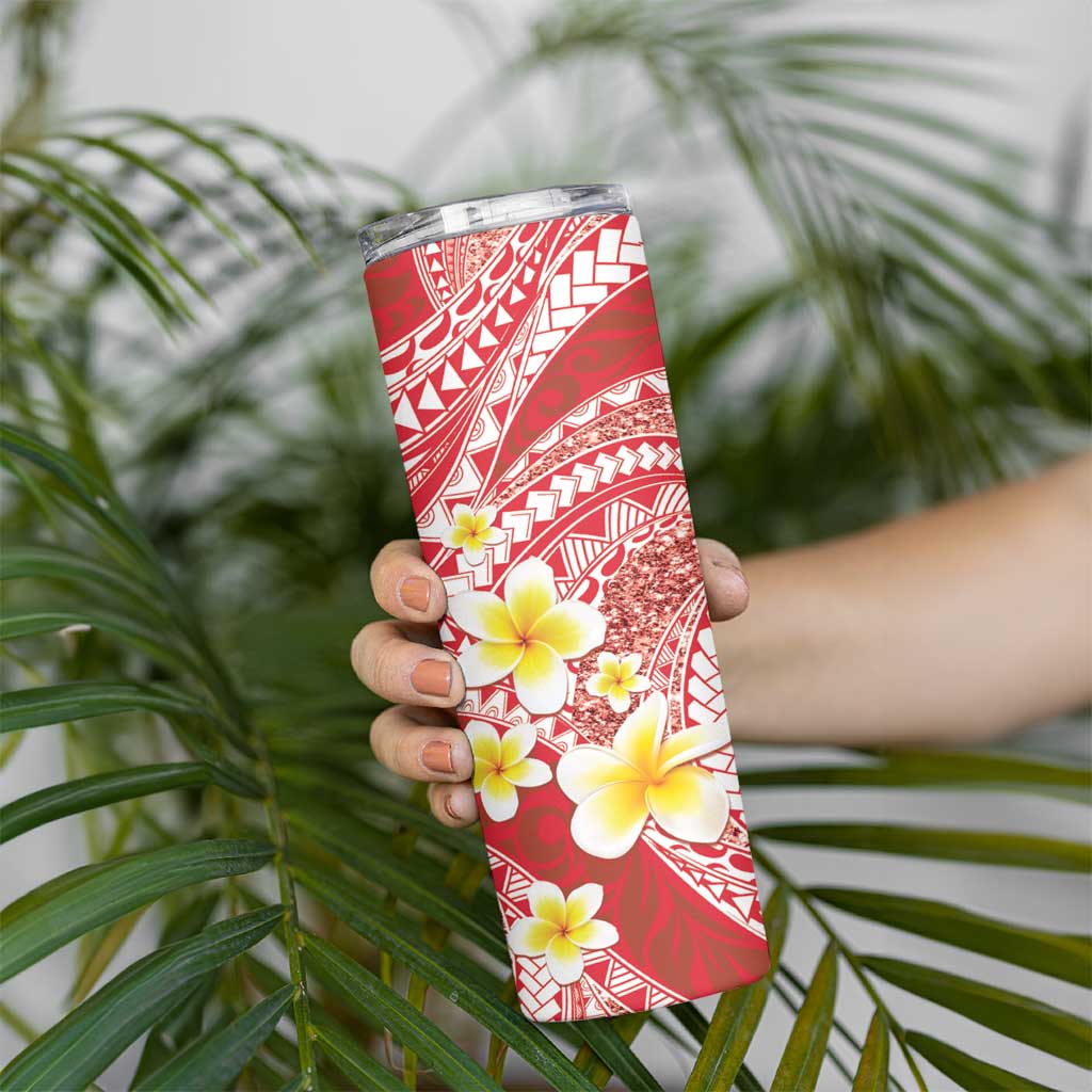 Plumeria Polynesian Coral Glitter Pattern Skinny Tumbler LT01 - Polynesian Pride